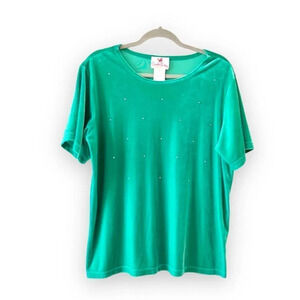 Quacker Factory Green Velvet Short Sleeve Stretchy Top Size 3X Sparkles‎ Ireland